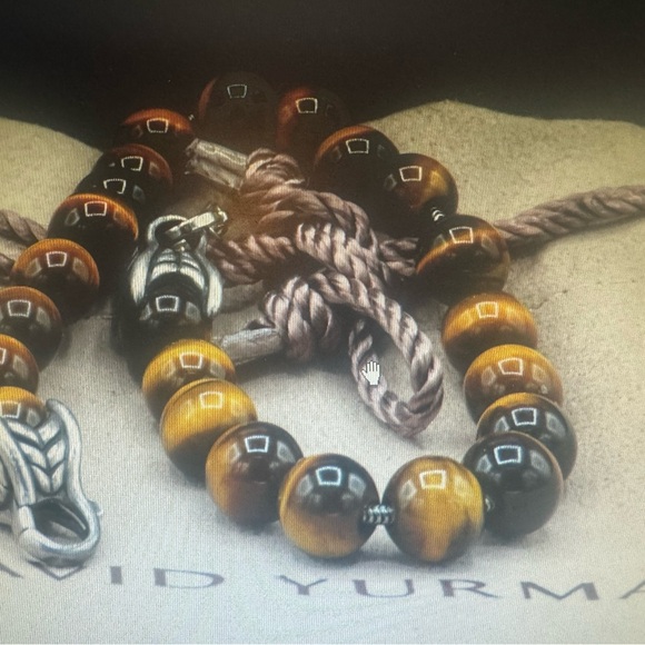 DAVID YURMAN Unisex Sterling Silver 8mm Tiger’s Eye Spiritual Beads Bracelet 8” - Picture 1 of 4